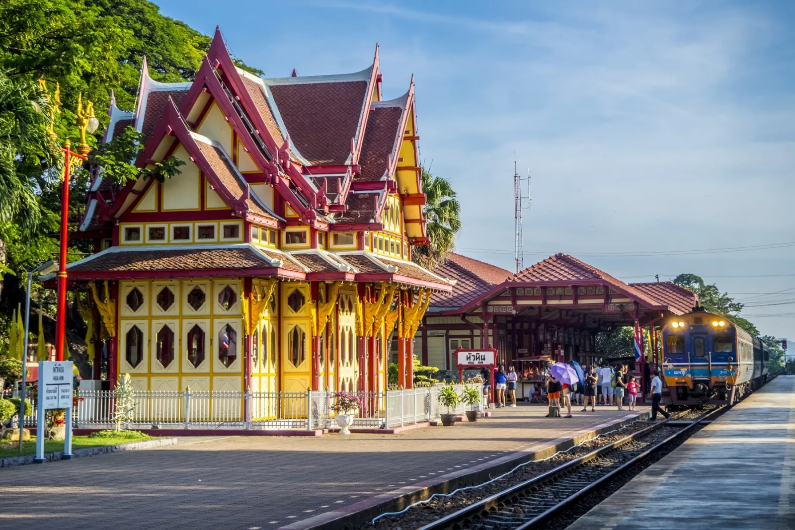 Hua Hin Railway Station — the historic red-and-gold royal pavilion