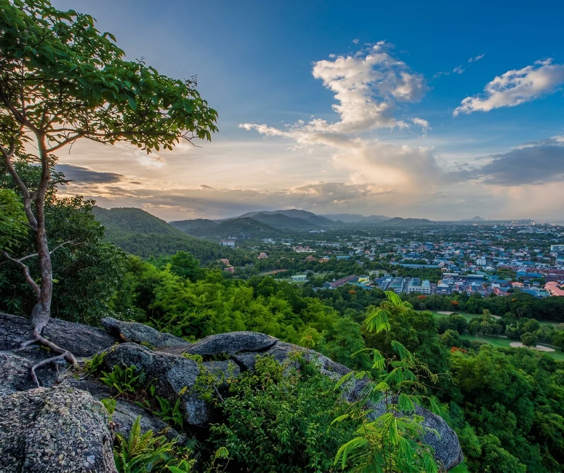 View over Hua Hin and the golf countryside from Hin Lek Fai viewpoint