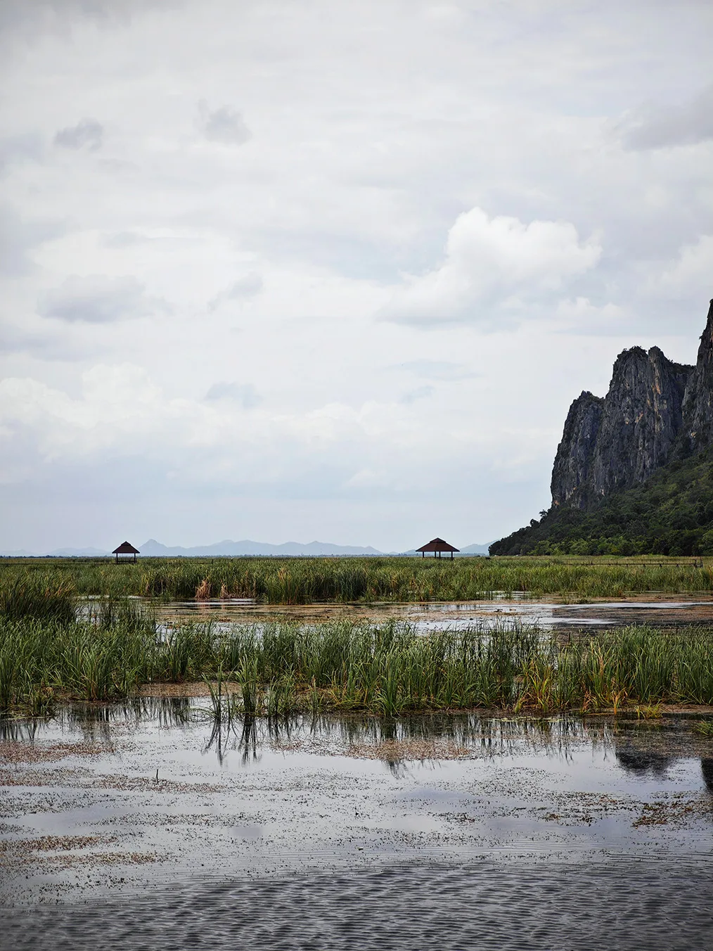 Limestone mountains of Sam Roi Yot National Park rising over the wetlands